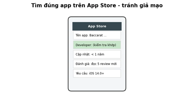 Cài đặt tool Baccarat: Hướng dẫn từng bước iOS, Android & PC 2026 3 Tìm đúng app Baccarat trên App Store, tránh app giả mạo